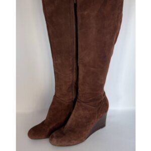 Women's Cole Haan Cora Wedge Knee High Boot Suede Brown Size 9B Free Shipping